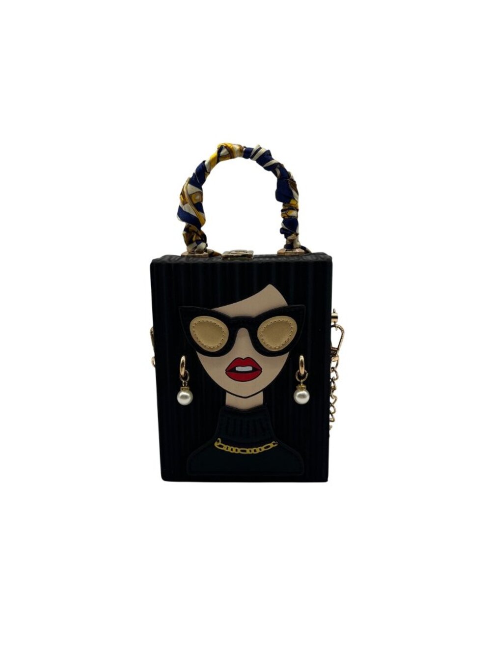 Black 3D Lade Face Sateen Top Handle Crossbody